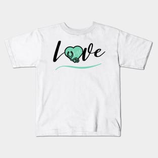 Love medicine black text design with green heart stethoscope and heartbeat Kids T-Shirt